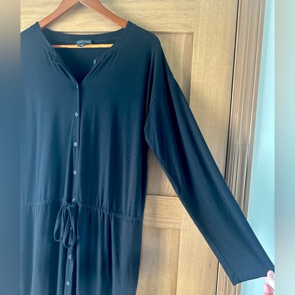 Eileen Fisher Black Jersey Button-Front Drawstring Waist Dress Large​​ - Picture 5 of 14